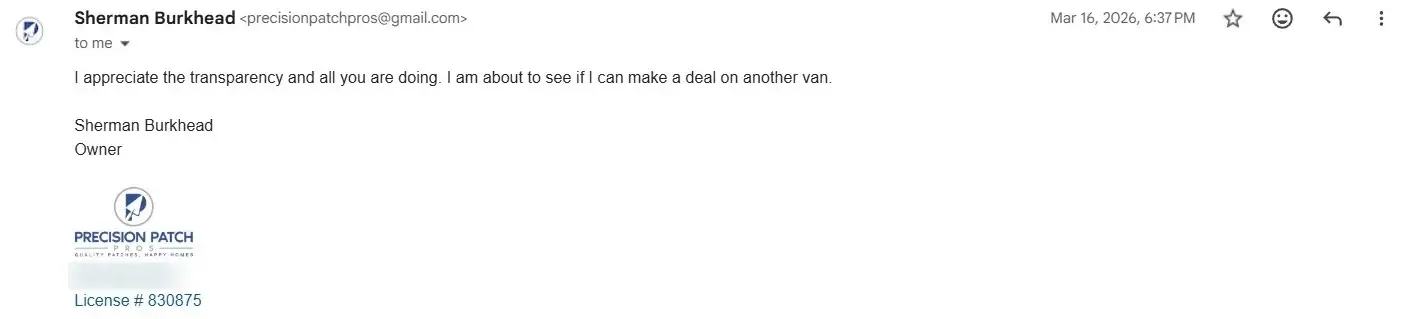 Sherman's email of March 16, 2026: I appreciate the transparency and all you are doing.